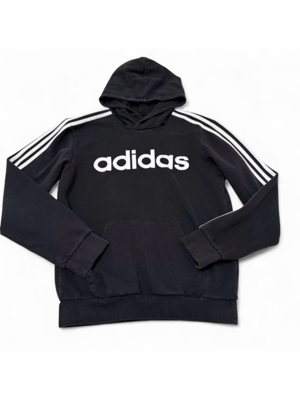 Adidas Black Three Stripe Hoodie Sweatshirt Men’s Medium Sporty Gym Athletic